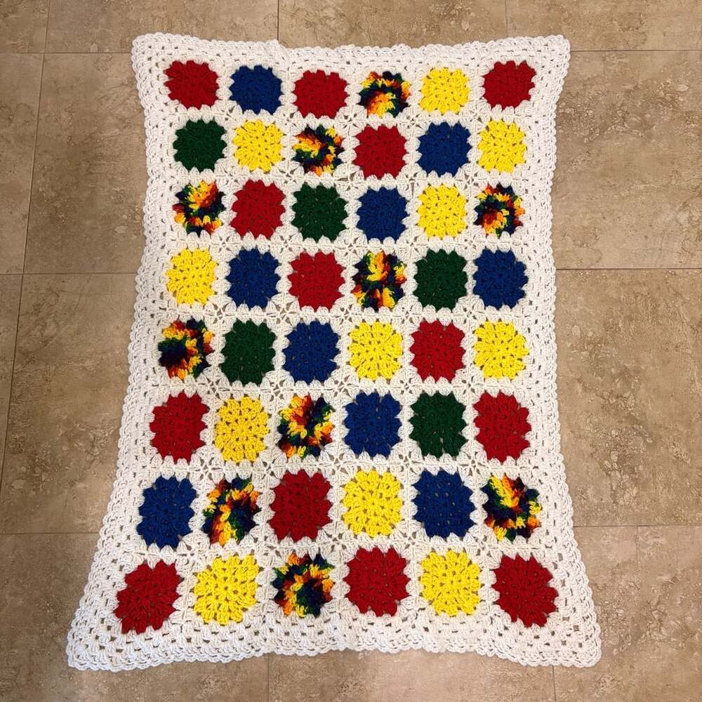 Granny Handmade Rainbow Crochet Afghan Circle square Gay pride LGBTQ 53X70
